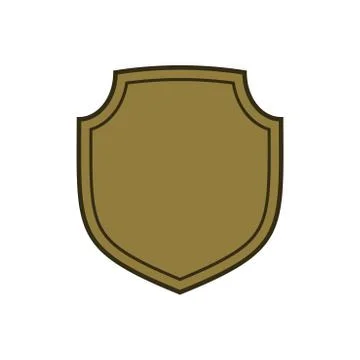 Shield shape gold icon. Simple flat logo on white background. Symbol of secur Illustrazione stock