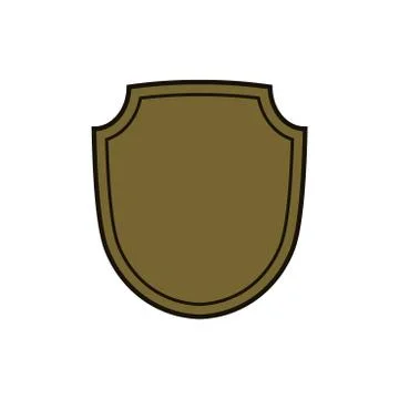 Shield shape gold icon. Simple flat logo on white background. Symbol of secur Illustrazione stock