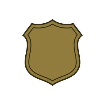 Shield shape gold icon. Simple flat logo on white background. Symbol of secur Illustrazione stock