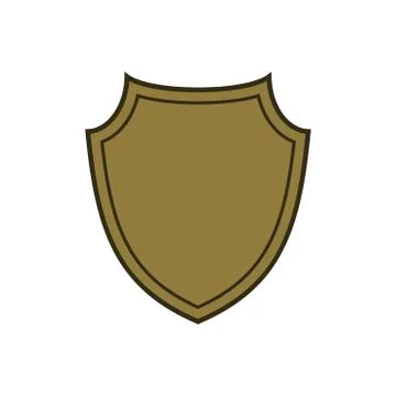 Shield shape gold icon. Simple flat logo on white background. Symbol of secur Illustrazione stock