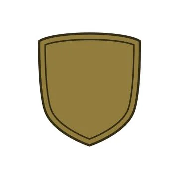 Shield shape gold icon. Simple flat logo on white background. Symbol of secur Stock Illustration