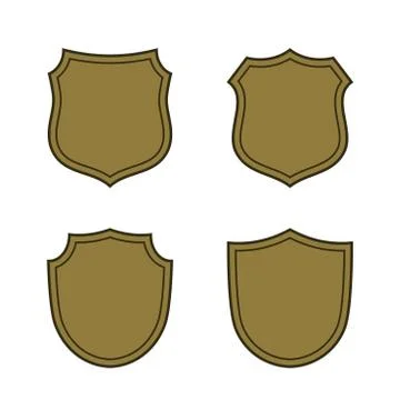 Shield shape gold icons set. Simple silhouette flat logo on white background. Illustrazione stock