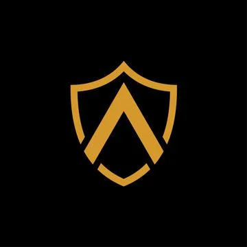 A shield shape gold logo vector on black background Stock Illustration