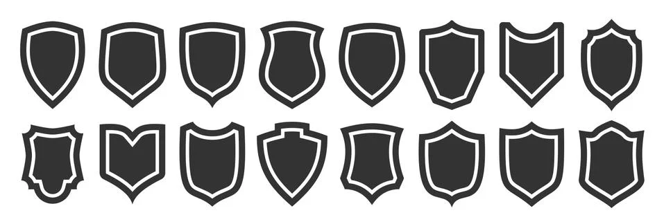 Shield shape guard security privacy flat icon set Stock Illustration