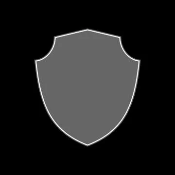 Shield shape icon. Gray label sign, isolated on black. Symbol of protection,  Stock Illustration
