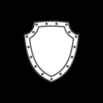 Shield shape icon. White silhouette sign isolated on black background. Symbol Stock Illustration