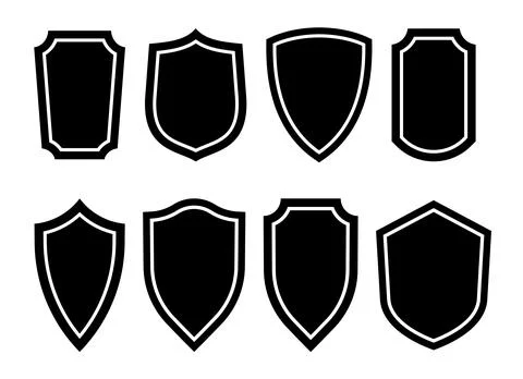 Shield silhouette icon badge set for security protection emblem isolated on.. Stock Illustration