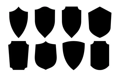 Shield silhouette icon set for security emblem isolated on white background. Stock Illustration