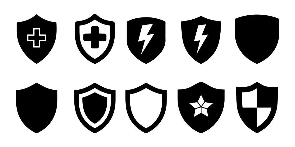 Shield silhouette icon set vector, security icon set vector Stock Illustration