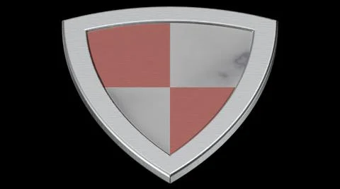 Shield silver medieval red 3d illustration render Stock Illustration