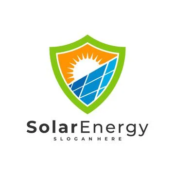 Shield Solar logo vector template, Creative Sun energy logo design concepts Stock Illustration