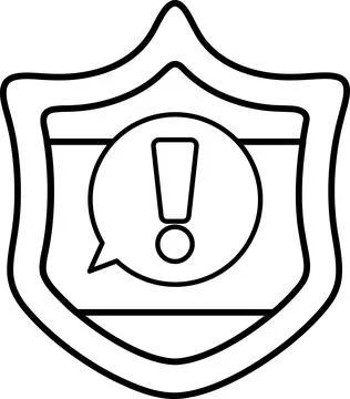 A shield with a speech bubble that says "exclamation" on it Stock Illustration