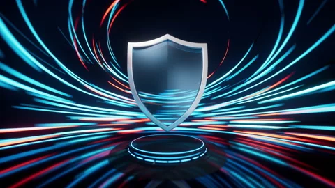 Shield with spin lines effect background, 3d rendering. 스톡 동영상 192488819