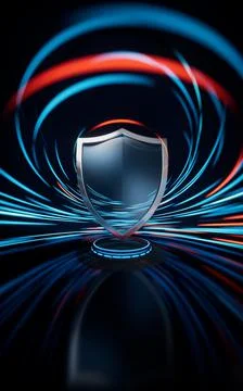 Shield with spin lines effect background, 3d rendering. Illustrazione stock