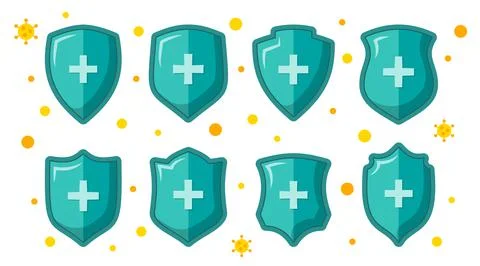 Shield strong prevention security immune icon set Stock Illustration