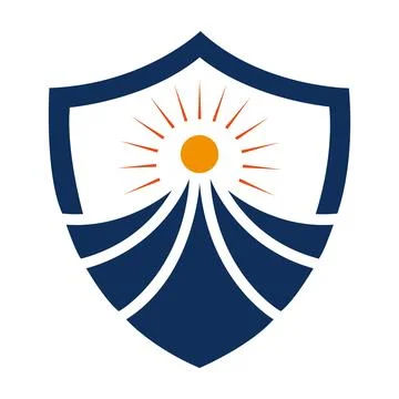 Shield Sunray Logo Design for Education and Security Branding icon vector templa Illustrazione stock