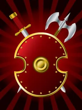 Shield with a sword and axe Stock Illustration