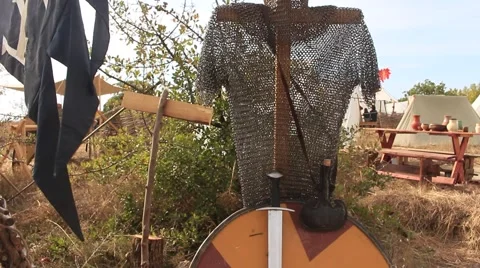 Shield, Sword, Crescent and Flag at Historical Festival Stock Footage 61879171