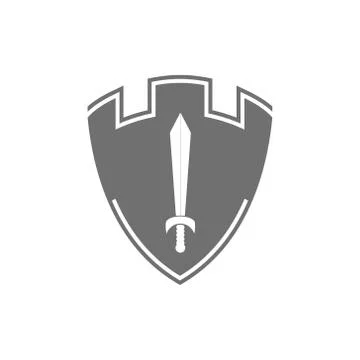 Shield sword logo vector Stock Illustration
