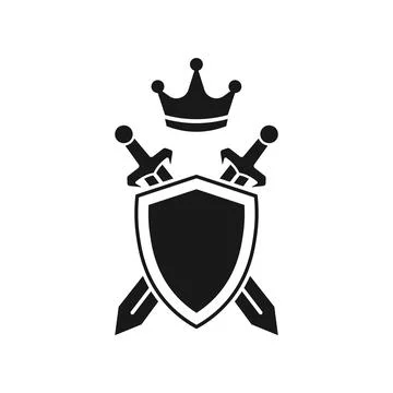Shield, swords and crown. vector illustration. Isolated. Illustrazione stock