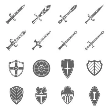 Shield swords emblems icons set Illustration