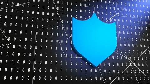 Shield symbol on random zeros, ones background, 3D rendering 스톡 동영상 86481596