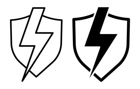 Shield Symbols with Lightning Bolt Icon for Security and Protection Themes 스톡 일러스트