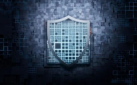 Shield with technological circuit background, 3d rendering. Stock Illustration