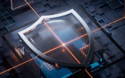 Shield with technological circuit background, 3d rendering. Stock Illustration