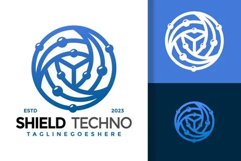 Shield technology molecule logo vector icon illustration イラスト素材