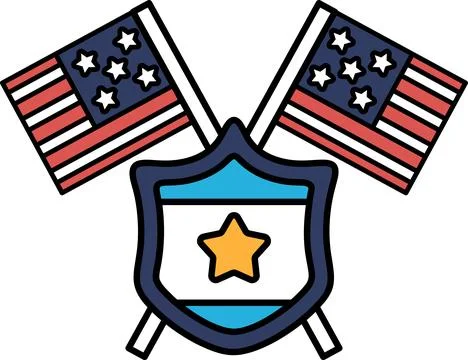 A shield with two American flags on it Stock Illustration