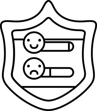A shield with two faces on it, one smiling and one frowning Stock Illustration