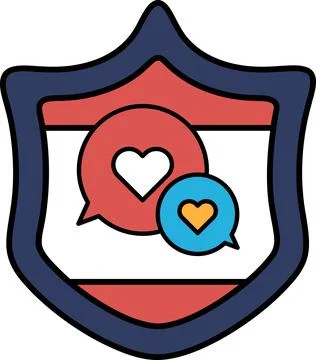 A shield with two hearts and two speech bubbles Stock Illustration
