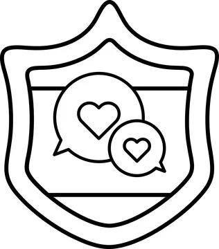 A shield with two hearts and two speech bubbles Stock Illustration