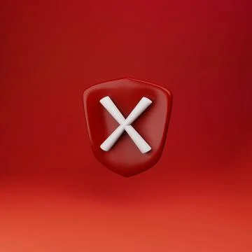 Shield unprotected icon with cross simple 3d illustration on pastel abstract Stock Illustration