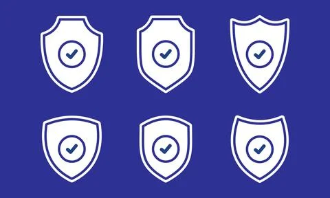 Shield Verification Icons. Filled and Outline Security Check Symbols Stock Illustration