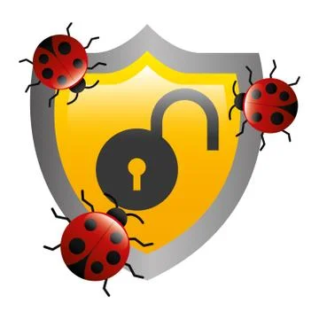Shield with virus atack and padlock Stock Illustration