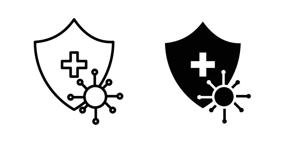 Shield virus icon drawing lines. Silhouette style vector bundle Stock Illustration