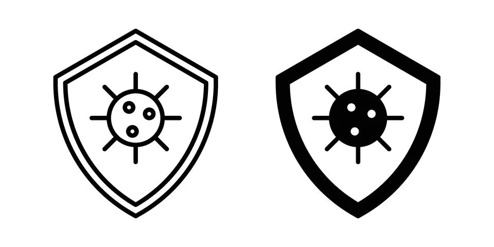 Shield virus icon pack with silhouette and stroke web icons Stock Illustration