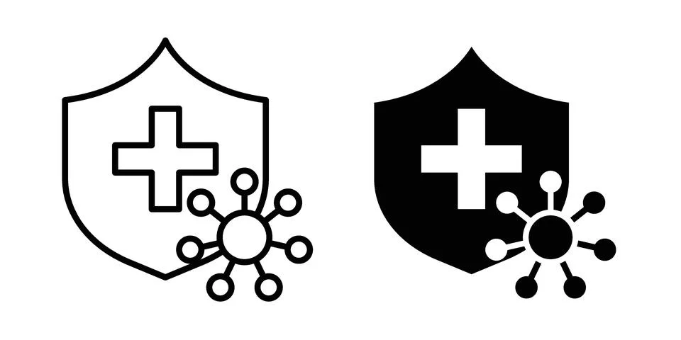Shield virus icon silhouette vector set. thin line pack Stock Illustration