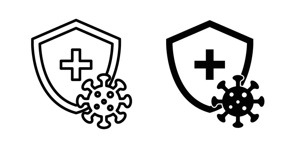 Shield virus icon symbol. Flat and Stroke Vector illustration Stock Illustration