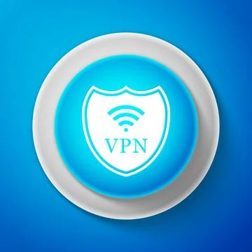 Shield with VPN and WiFi wireless internet network symbol icon isolated on blue 库存插图