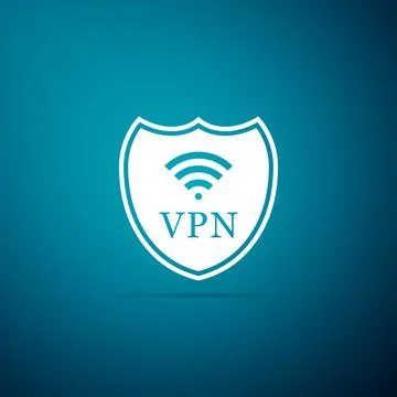 Shield with VPN and WiFi wireless internet network symbol icon isolated on blue 스톡 일러스트