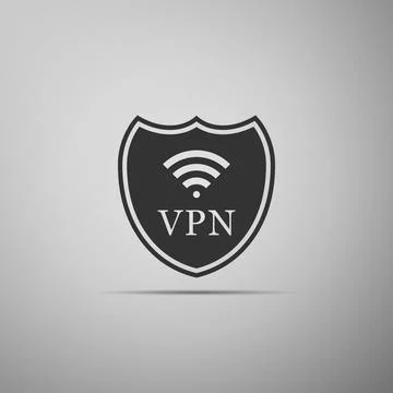 Shield with VPN and WiFi wireless internet network symbol icon isolated on grey Stock Illustration
