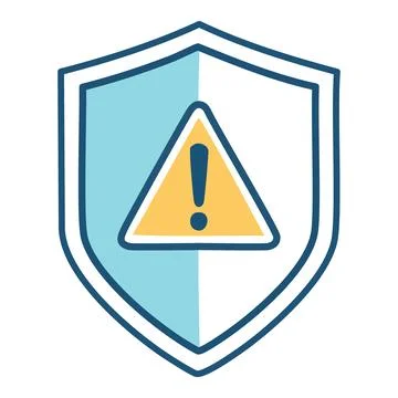 Shield with warning icon. A protective shield with a warning sign inside sy.. Illustrazione stock