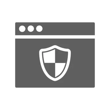 Shield, website, secure icon. Gray vector graphics. Stock Illustration