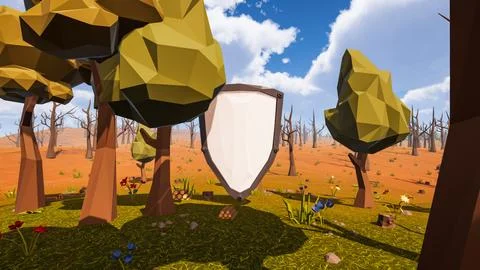 A shield with a white background in the center of a virtual scenery represe.. 스톡 일러스트