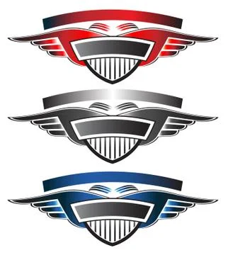 Shield with wings in 3 colors Ilustração Stock
