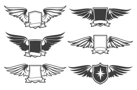 Shield with Wings Set Stock Illustration