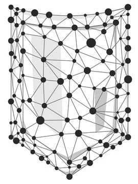 Shield wireframe polygon with line and dots isolated on white background. Stock Illustration